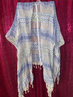 American Eagle Boho Blue & Cream Woven Throw Kimono - Unbranded